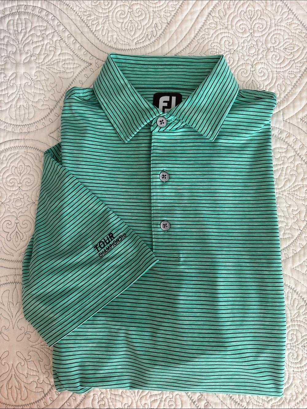 FootJoy Men's Teal and Black Striped Performance Polo